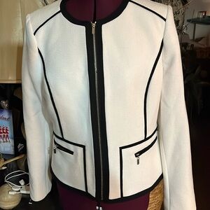 CALVIN KLEIN ZIP UP FRONT BLACK /WHITE DRESS JACKET (SZ.10)